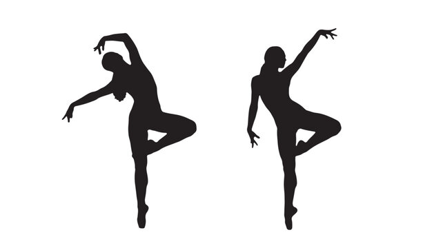Contemporary Dance Female Silhouettes Vector Isolated on White Background