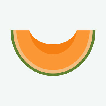 A fresh slice of orange cantaloupe melon on white