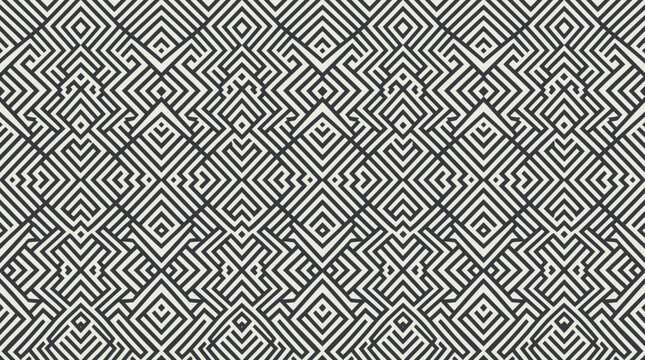 A seamless black and white geometric maze pattern background