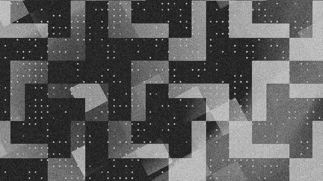 Monochrome geometric shapes layered patterns grainy textured digital art background grid overlay, textured background 4k.