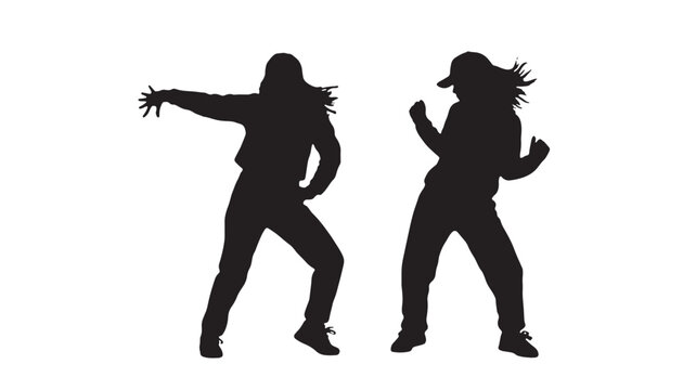 Women Dancing Silhouettes Energetic Duo Dance Music Concept White Background Vector