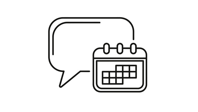 Chat bubble next to a calendar grid with three rings above