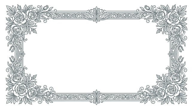 Elegant Rose Floral Decorative Border Frame, Vintage Ornament Design