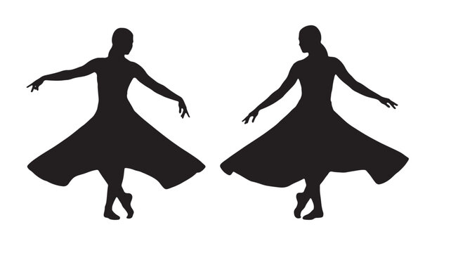 Women Dancing Silhouettes Elegant Contemporary Dance Duo Vector Isolated