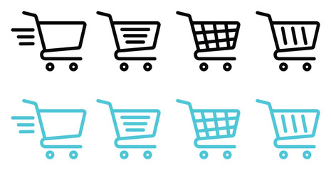Fast delivery shopping cart icons and online store websites for outline. e-commerce trolley vectors. vector illustration. © Shadex Studio