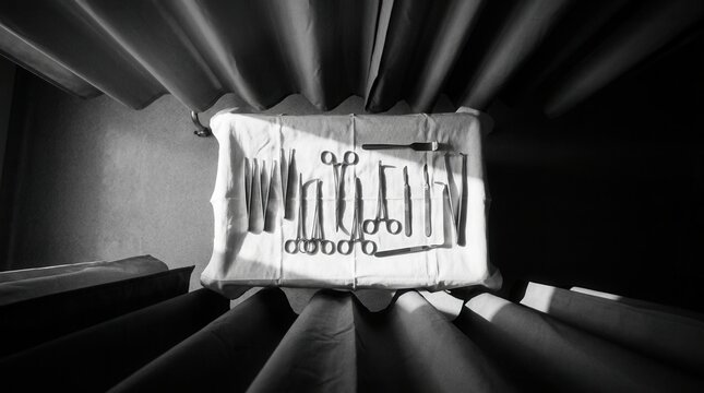 Surgical Instruments Laid Out Sterile On Draped Surgical Tray