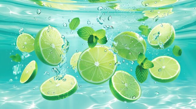 水中を舞うフレッシュなライム