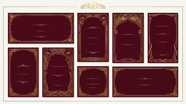 Elegant Burgundy Borders Collection: Vintage Decorative Frames, Ornate Design
