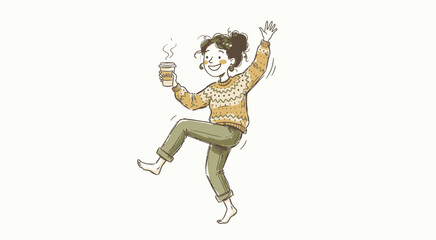 Fototapeta premium Young Boy Dancing With Coffee Cup.