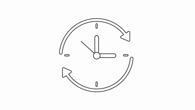 Outline clock with arrows indicates time duration and cycles