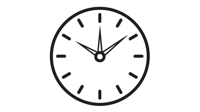 A simple black and white analog clock face with hour markers and hands