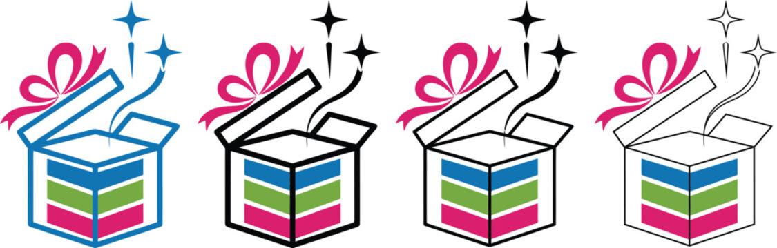 Gift shop logo design with colorful wrapped present box and decorative bow