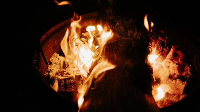 the log is engulfed in flames