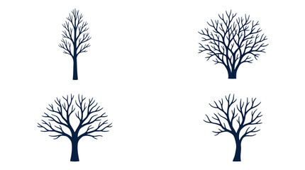 Obraz premium Four dark silhouettes of bare trees on a white background