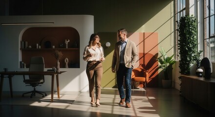 Fototapeta premium Successful Business Professionals In Bright Modern Office Discussing Ideas