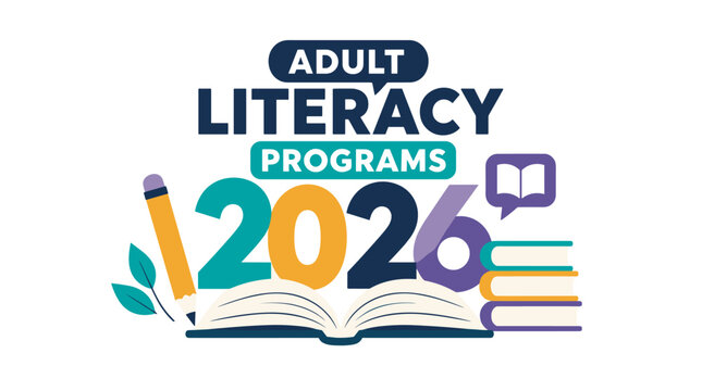 Adult Literacy Program Represented by Books and Pencil.