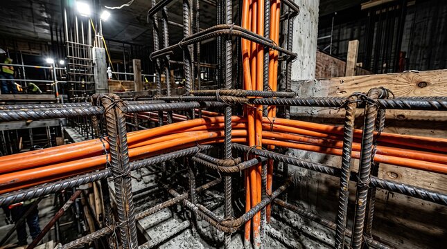 Complex Electrical Conduit Network Installed Through Reinforced Concrete Structure During Building Construction