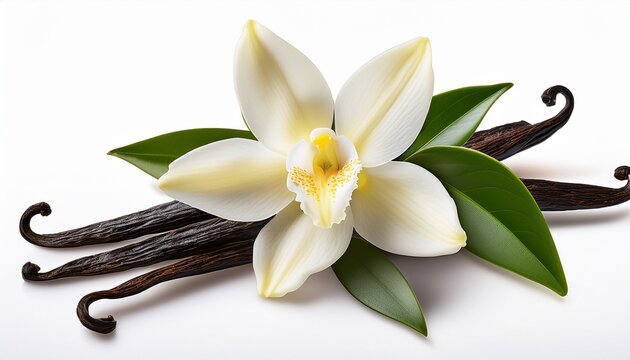 Vanilla Flower And Beans White Isolated On A Transparent Background