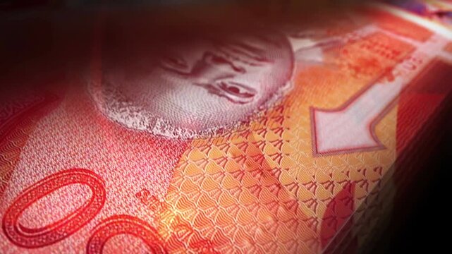 Barbados Dollar barbadian money counting. 50 BBD banknotes. Fast cash note count macro loop. Business, finance and economy. Loopable and seamless concept.