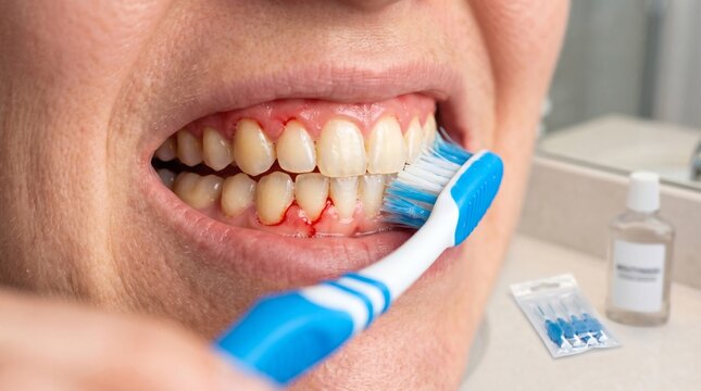 Bleeding Gums and Toothbrush Close Up