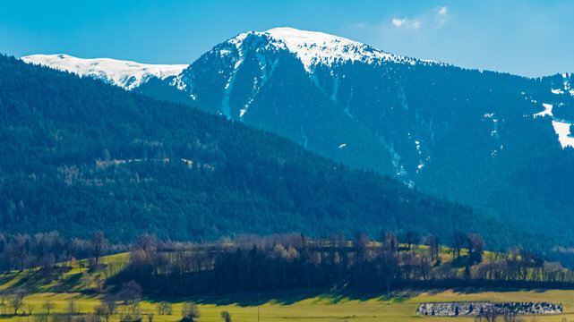 Alpine spring view at Brixen, Bressanone, Eisack valley, South Tyrol, Italy