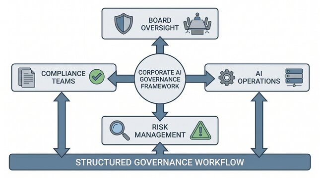 Corporate AI governance structured workflow diagram.