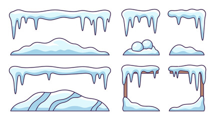 A collection of various snow and icicle elements for winter design © rio