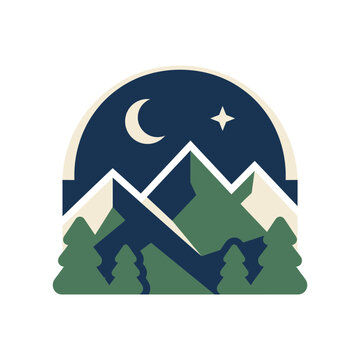 Minimalist vector illustration of mountains under a night sky