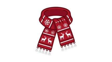 Red winter scarf with white reindeer and snowflake patterns © risa