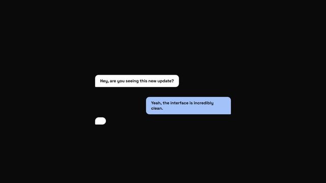 Text message bubbles typing simulation with blue and white rounded chat boxes popping up on dark background for communication design