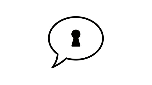 Black speech bubble containing a keyhole graphic