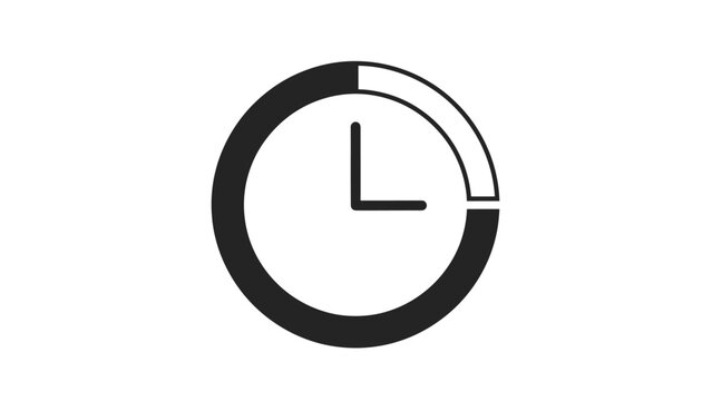 Stylized clock face with hour hand indicating a time around three o'clock