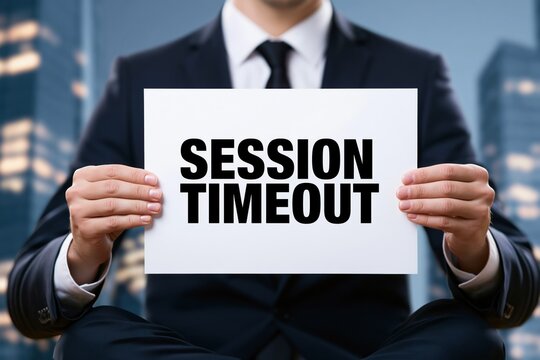 Corporate businessman holding a white paper with session timeout message