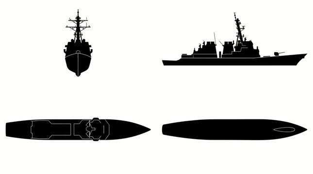 Arleigh Burke Class Guided Missile Destroyer Navy Ship Silhouette