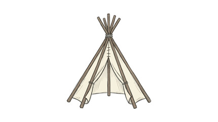 A hand drawn illustration of a traditional wooden teepee tent © sampeu