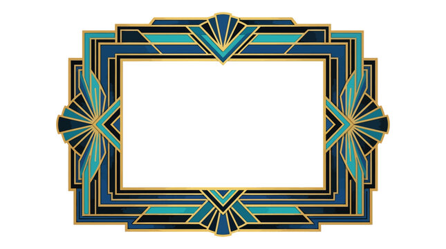 Art Deco Frame Border - Vintage Geometric Design with Teal, Blue, Gold Accents