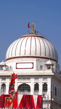 vertical shot of outer view of Karni Mata Temple in Deshnoke near Bikaner, Rajasthan, India