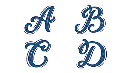 Handwritten blue letters A B C and D on white background © siti