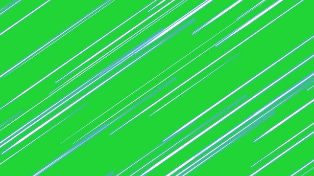 Speed lines anime light streaks fast diagonal movement on green screen background for video overlay