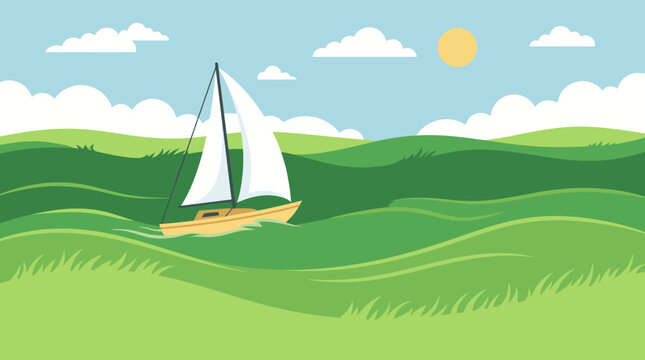 White sailboat with full sails mast and hull.