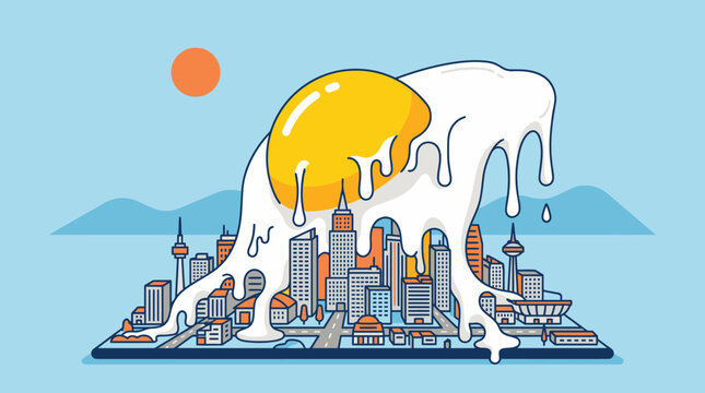 Surreal Cityscape Being Melted By Giant Egg Yolk.