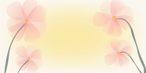 Obraz premium A soft and elegant floral background with translucent pink flowers and yellow centers, framed on a warm gradient. Perfect for web banners, social media headers, and decorative invitations.