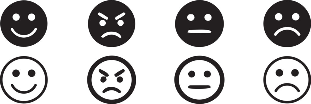 Minimalist facial expression icons showing different human moods and feelings.