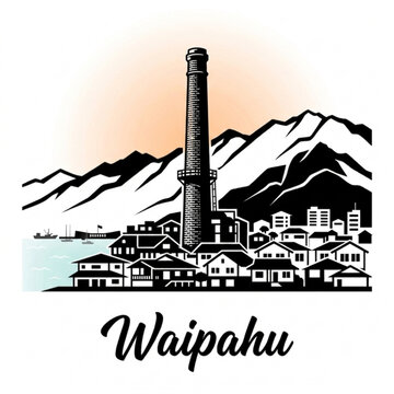 Waipahu Skyline Silhouette &mdash; A Historic Oahu Island Mountain Community Vector Illustration
