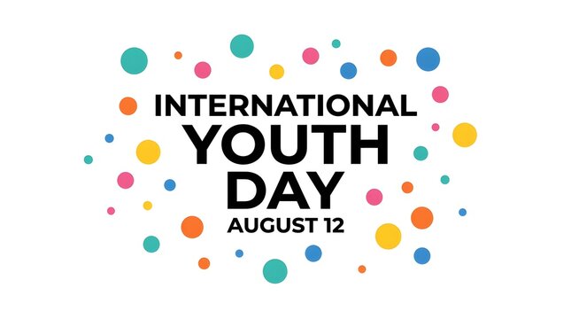 International Youth Day August 12th graphic with colorful polka dots and text