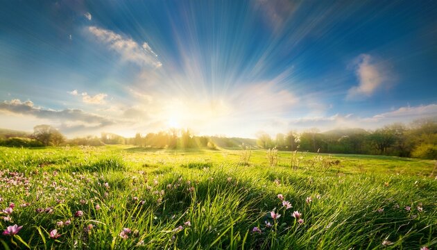 Springtime Idyll Nature Background With Beautiful Sunbeams