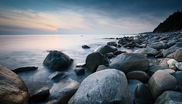 Rocks Along Shore With Cool Tone