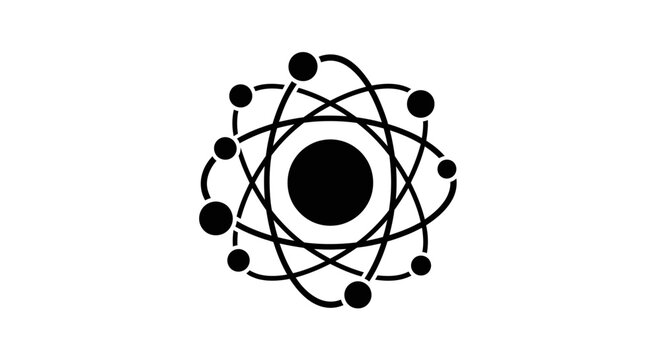 Atomic Structure with Electrons Orbiting Nucleus, Symbolizing Science, Physics, and Energy, Isolated White Background.