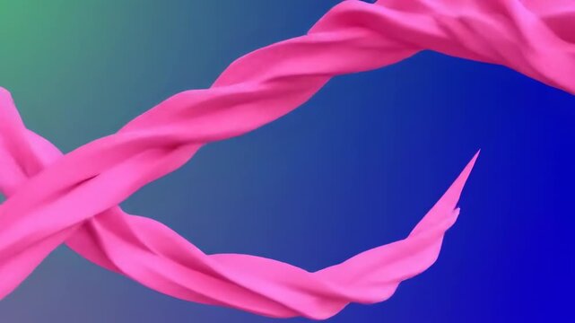 Pink, ribbon-like structure intertwined against a blue-green gradient