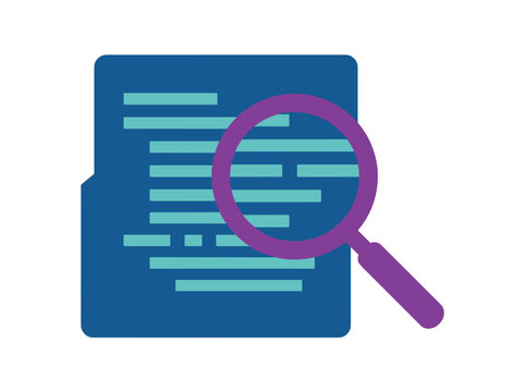 Metadata tag with magnifying glass illustration showing search optimization taxonomy data label keyword research digital asset organization content management concept isolated on clean background